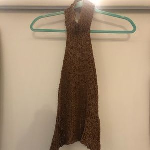 BCBG Women’s size LARGE brown/gold crochet halter